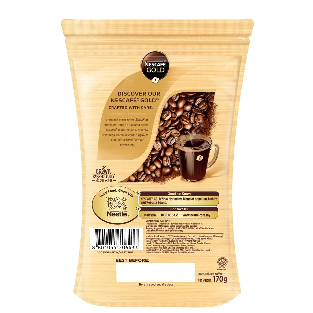 NESCAFE Gold Refill Pack (170g) - High-Quality Coffee Refill, Golden Roasted Arabica Beans, Golden Aroma & Taste