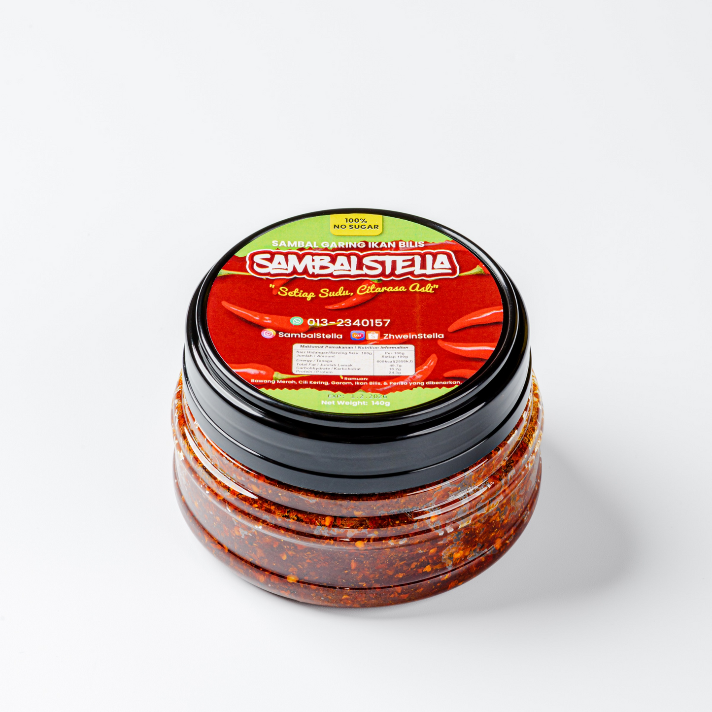 SambalStella Sambal Garing Ikan Bilis 140g – Pedas, Rangup & Sesuai untuk Nasi, Mee & Makanan Ringan